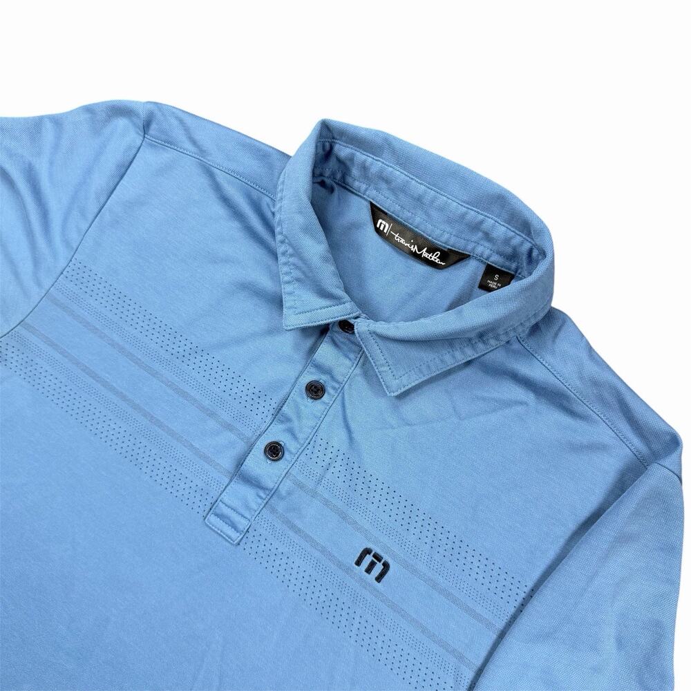TravisMathew Golf Polo Shirt Men’s Small Blue Stretch Lawsonia Embroidered